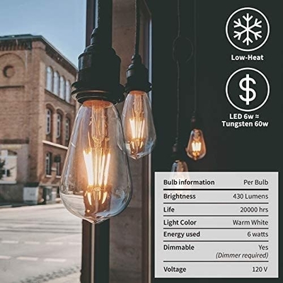 Longe vida útil 6W lâmpada de filamento LED atenuável em luz amarela amarela quente para base E26