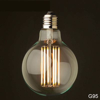 110 lm/w E26 E27 9W G125 G95 lâmpada de filamento LED com função dimmable e vidro âmbar
